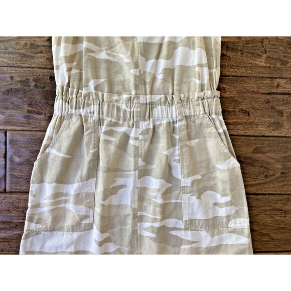 Splendid Tan White Camo Linen Blend Sleeveless Fray Hem Mini Dress Medium - Picture 4 of 8